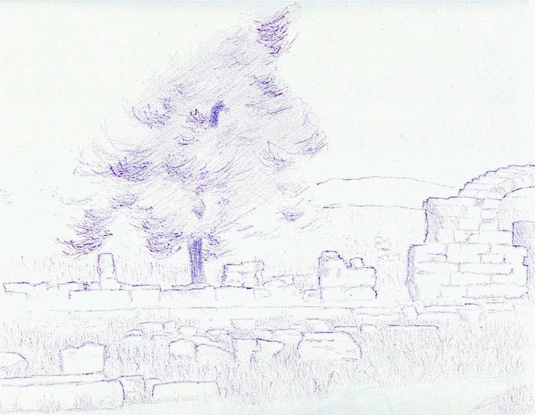 Original Architecture Drawing by Robert Lee | Realism Art on Paper | Tree and Arch by Robert S. Lee (Sketchbook p. 69)