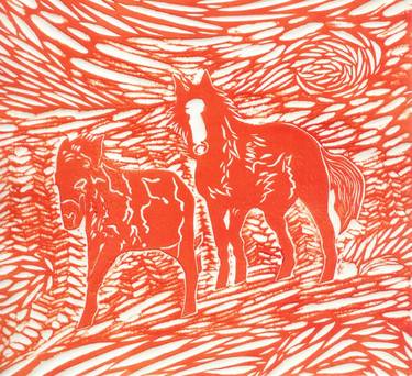 Original Expressionism Horse Printmaking by Robert Lee