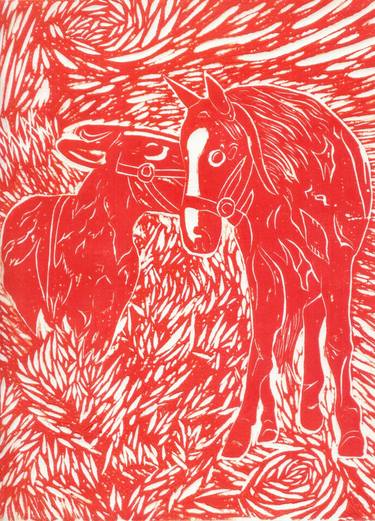 Original Expressionism Horse Printmaking by Robert Lee