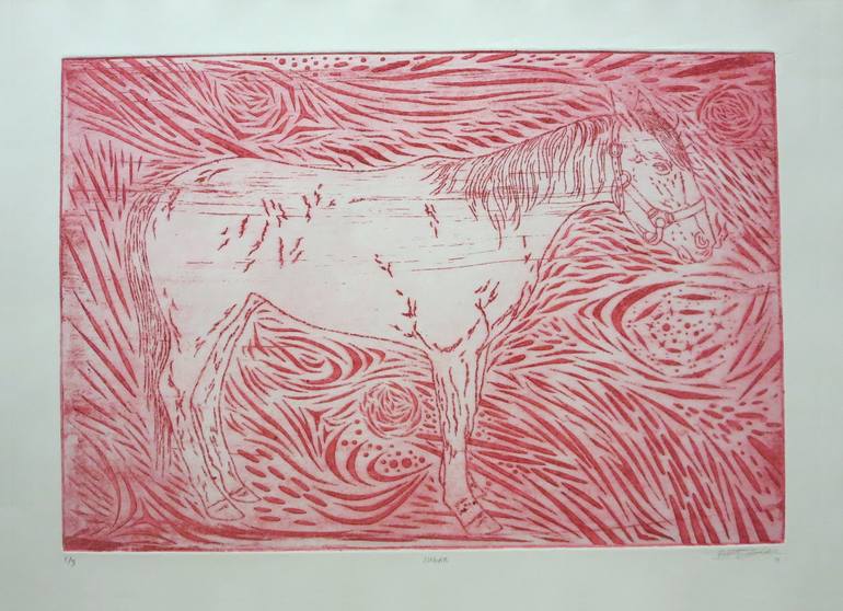 Original Expressionism Horse Printmaking by Robert Lee