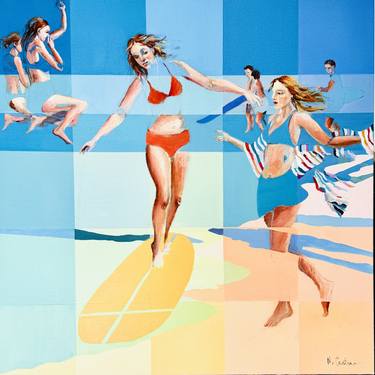 Original Abstract Beach Painting by Nicoleta Costiuc