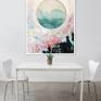 Dusty Rose and Forest Green Abstract Painting in a Minimalist Apartment