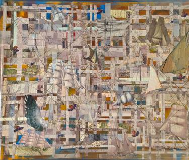 Original Abstract Sailboat Collage by elizabeth lasley