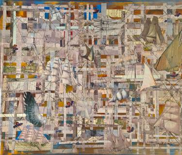 Original Abstract Sailboat Collage by Elizabeth Lasley