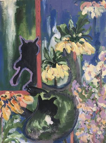 Original - A Cat, a Mirror and the Garden, oil on canvas thumb