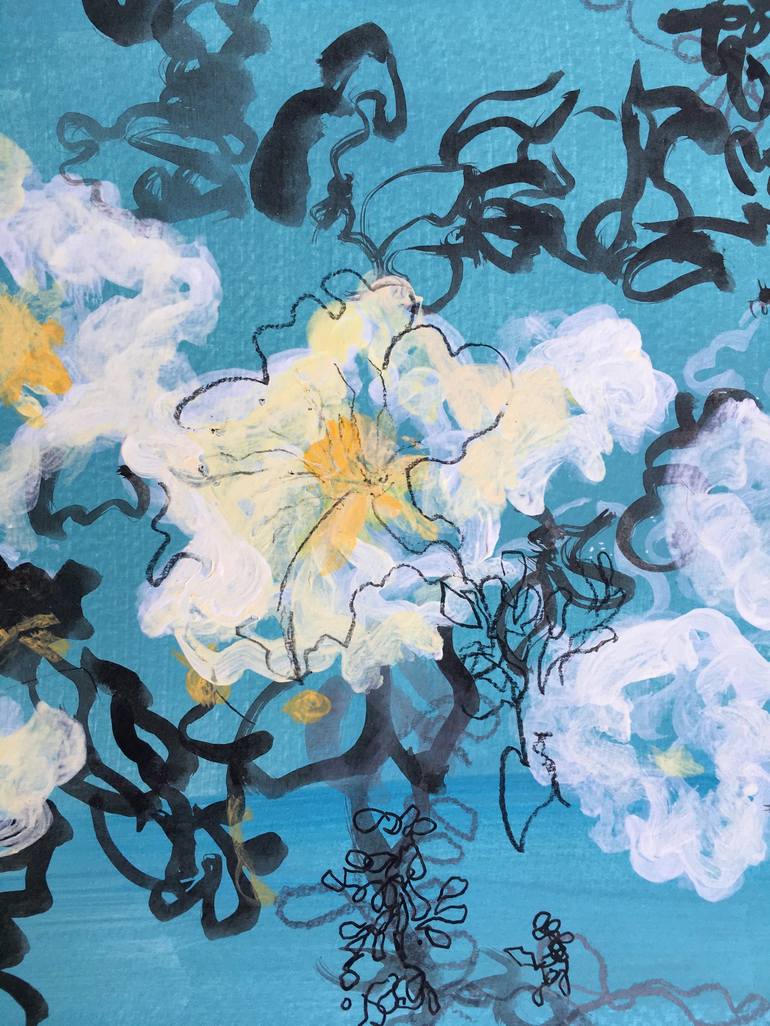 Original Art Deco Floral Painting by Shizico Yi