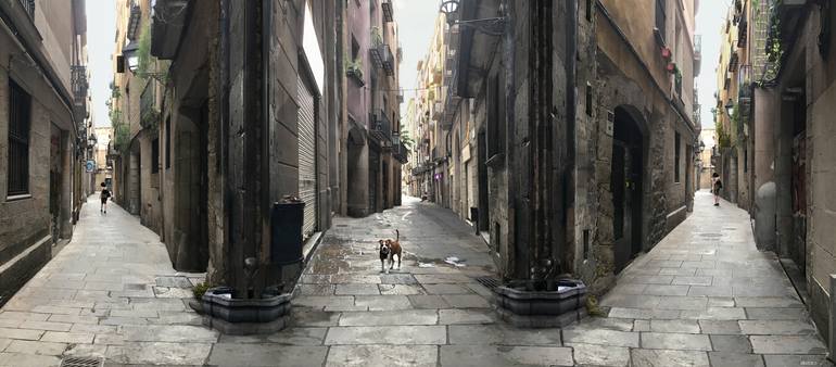 Original Architecture Photography by Hratch Israelian | Figurative Art on Paper | the Girl and the Dog