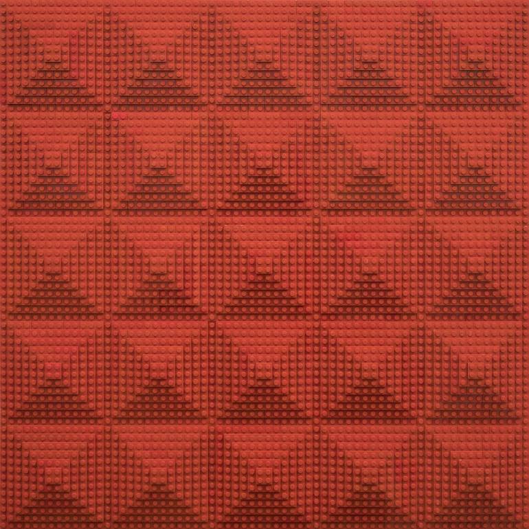 Twenty-five red lego pyramids - Print