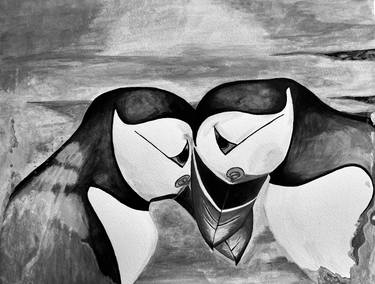 Puffins In Water B&W SE thumb