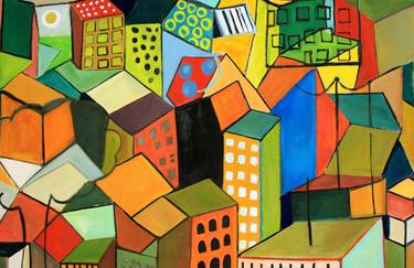 Original Cubism Cities Paintings by ELAINE KEHEW