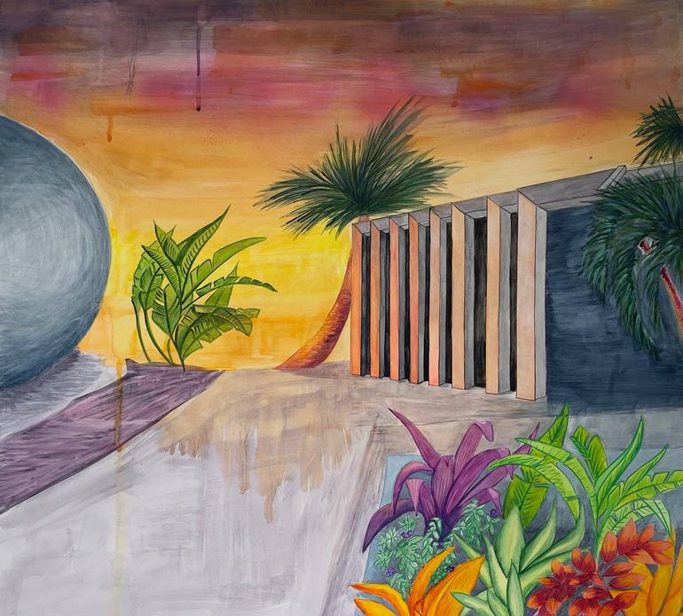 Original Architecture Painting by Sarah Pooley | Abstract Art on Paper | Home is Where the Heart is