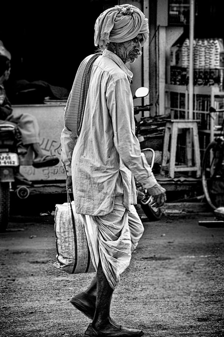 Original People Photography by Christophe Cham | Other Art on Aluminum | Old man with a turban walking in the street - Limited Edition 1 of 5