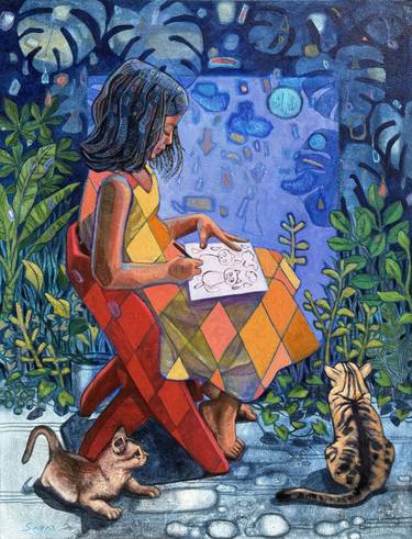 Original Art Deco Children Painting by Sadat Amil