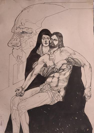 Original Black & White Religion Drawing by Neal Burns