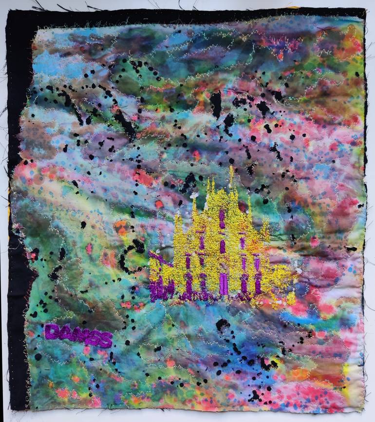Original Architecture Mixed Media by Damss Art | Expressionism Art on Fabric | DOM 104- Duomo Acid Chromatism- 45x49