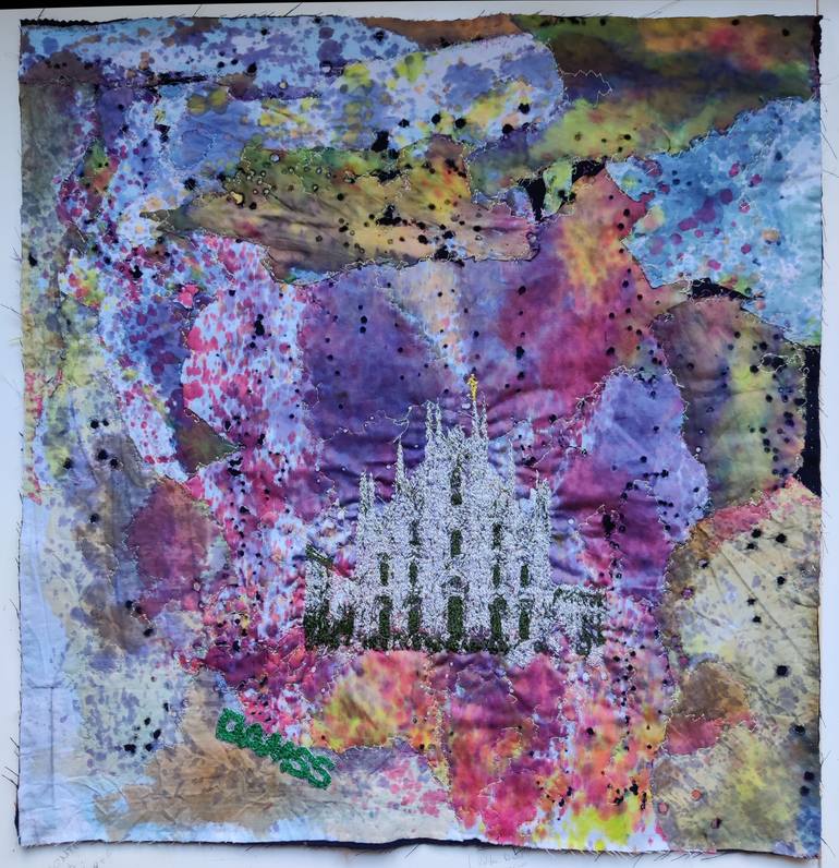Original Architecture Mixed Media by Damss Art | Expressionism Art on Fiber | DOM 105- Milan Cathedral of Salt and Light- 50x50