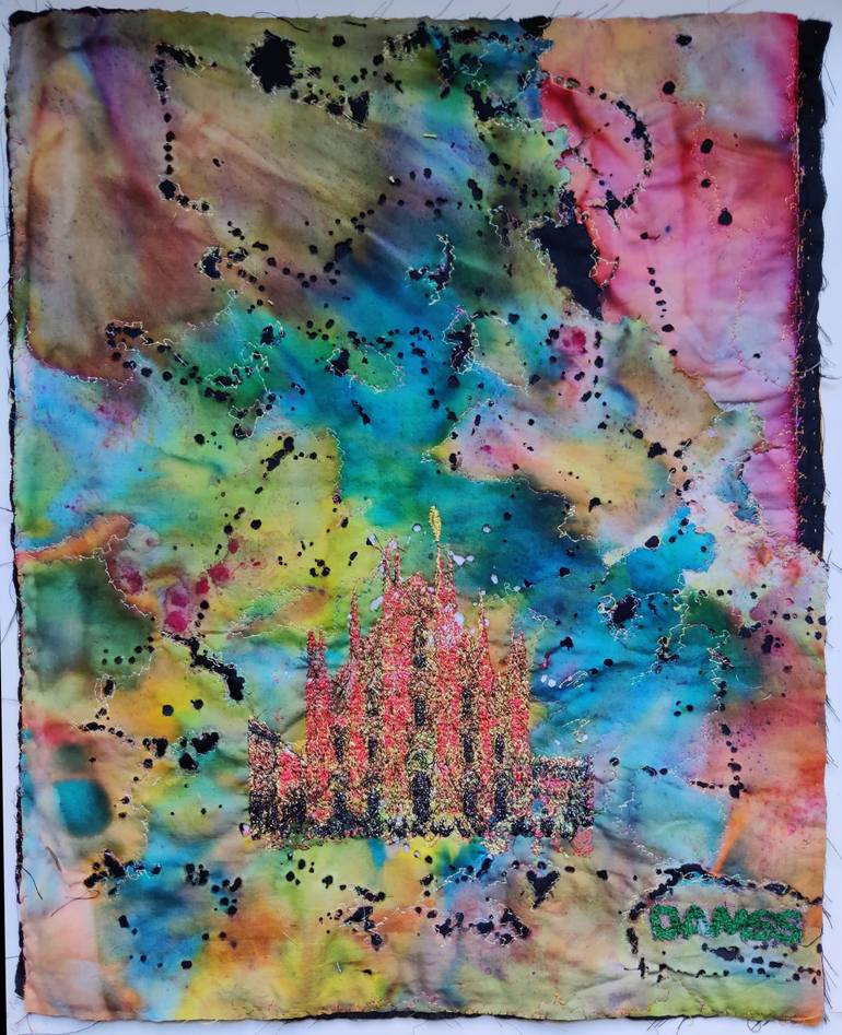 Original Architecture Mixed Media by Damss Art | Expressionism Art on Fabric | DOM 106- Duomo Magma and Memory- 44x53