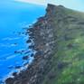 Original oil painting on canvas of a coastline with a rocky beach and meadow grasses above, inspired by a place on the Isle of Wight.
