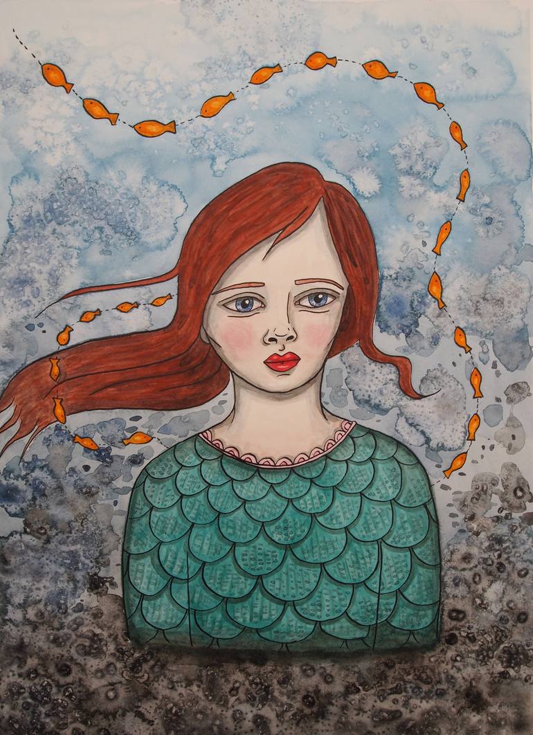 Mermaid Watercolour Painting by Kitty Cooper Saatchi Art