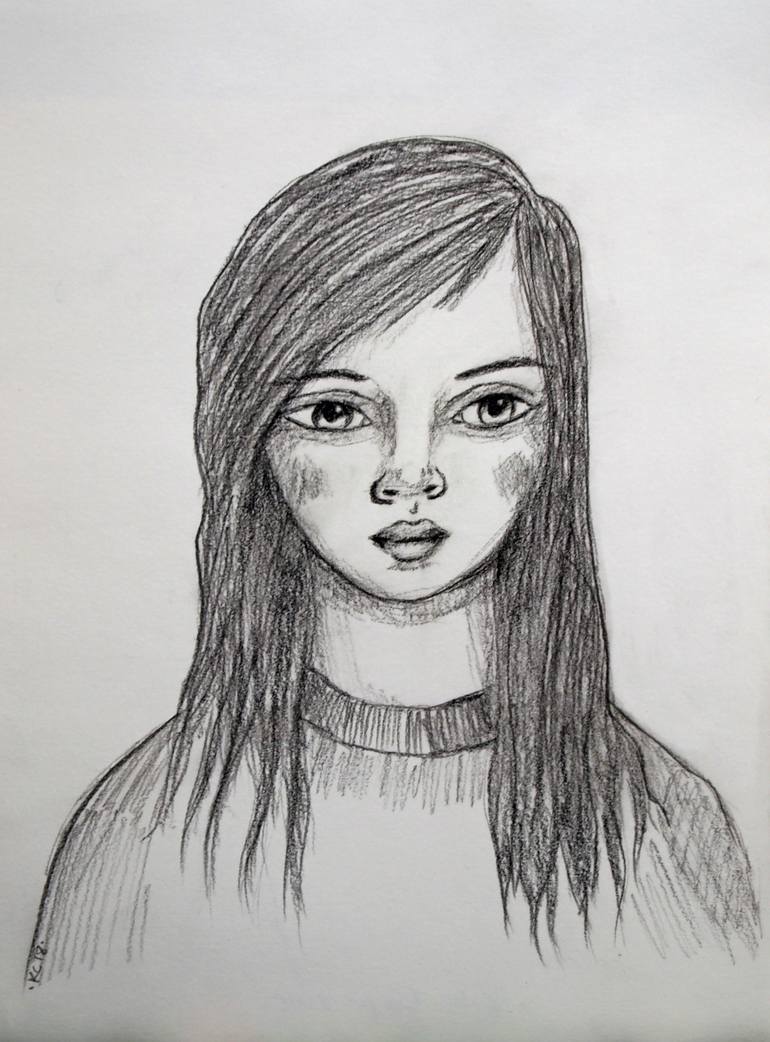 Charcoal Drawing, Original Drawing, Pencil Art, Drawing of a Girl