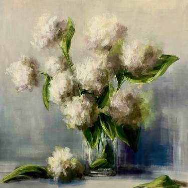 Hydrangea Floral Still Life, Neutral Cream White Background thumb