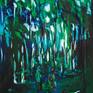 Couple in forest when in is dark and from outside only slice of light