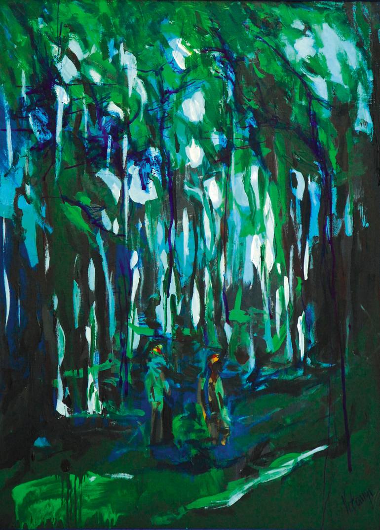 Original Expressionism People Painting by Monika Vitanyi