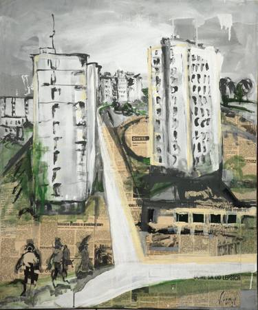 Original Expressionism Architecture Collage by Monika Vitanyi