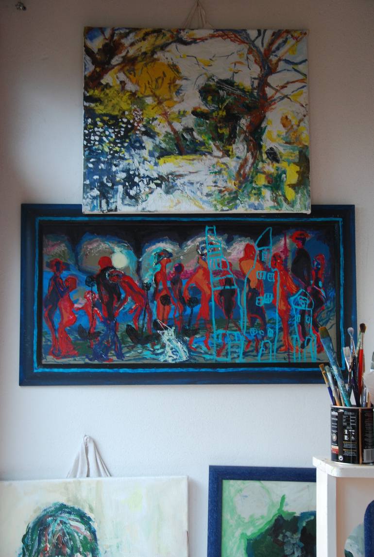 Original Expressionism People Painting by Monika Vitanyi