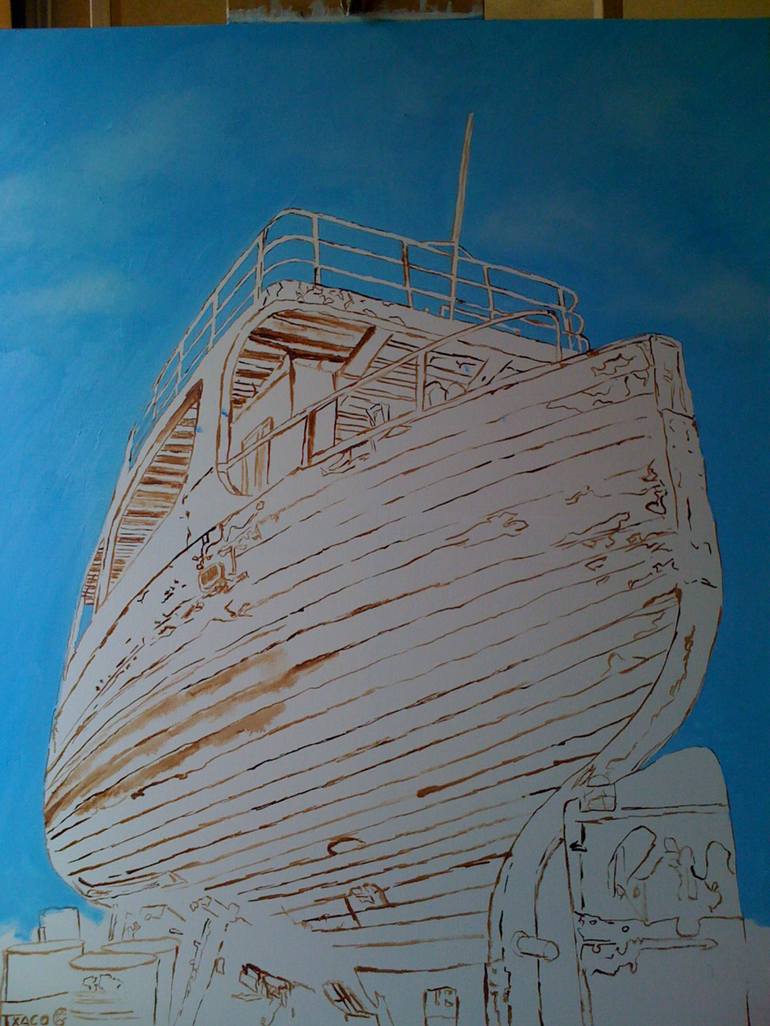 Original Documentary Boat Painting by Stamatis Pavlis