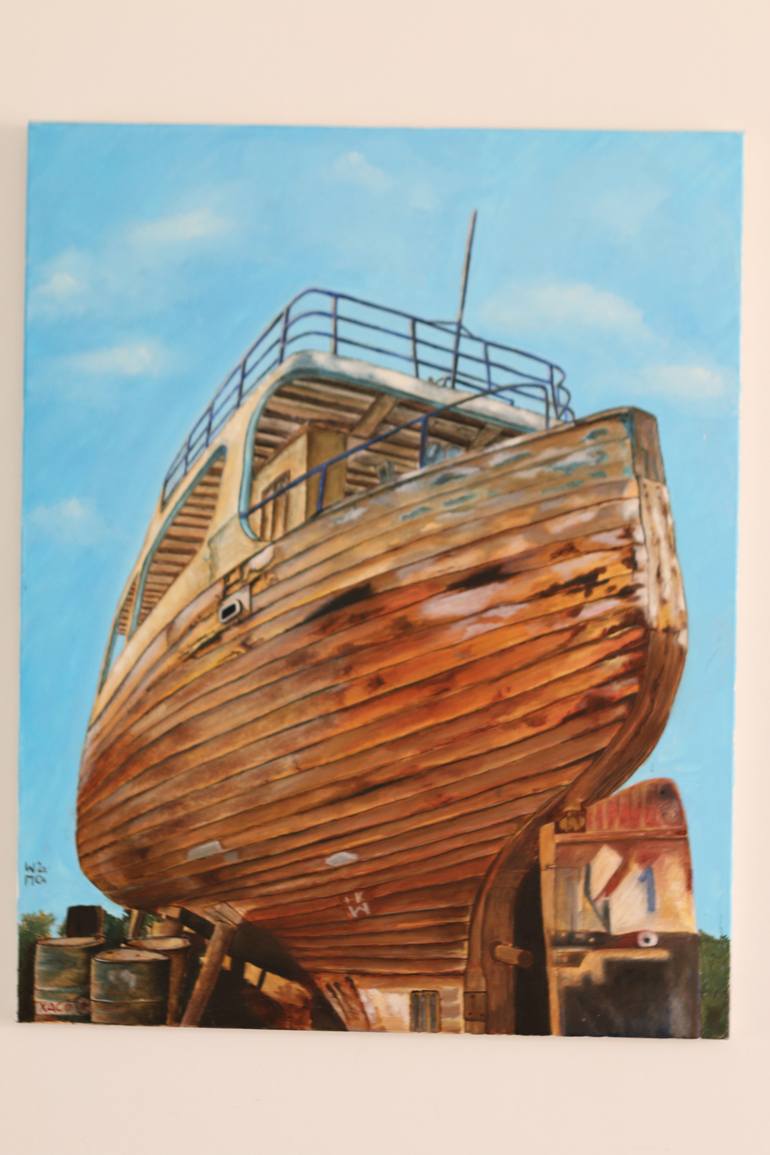 Original Documentary Boat Painting by Stamatis Pavlis