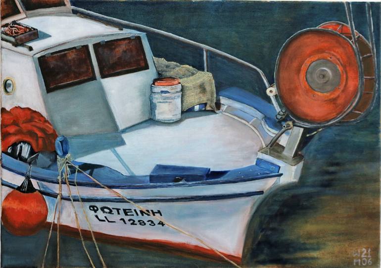 Original Fine Art Boat Painting by Stamatis Pavlis