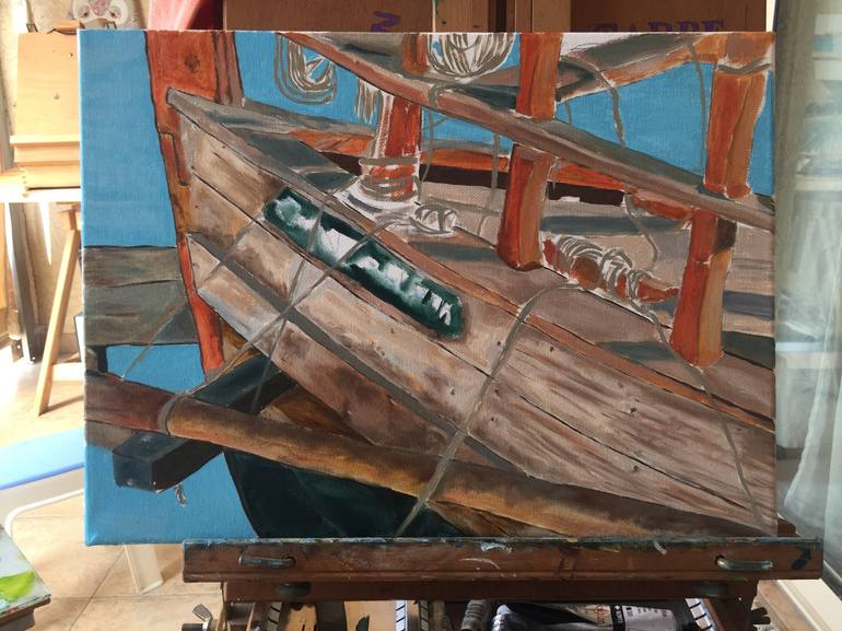 Original Fine Art Boat Painting by Stamatis Pavlis