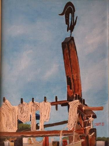 Original Abstract Expressionism Boat Painting by Stamatis Pavlis