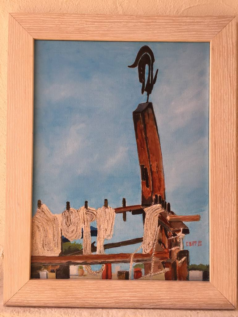 Original Abstract Expressionism Boat Painting by Stamatis Pavlis