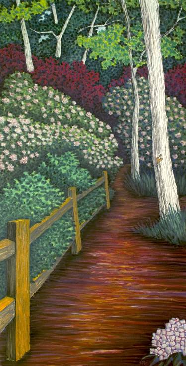 Pathway Home through Mountain Laurel Blooms at Caesar's Head South Carolina - Original Pastel by Michele Fritz thumb