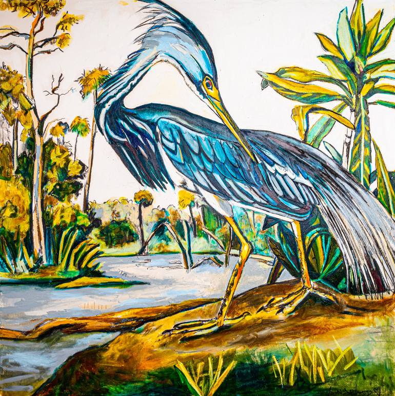 Louisiana Blue Heron Painting by Caroline Youngblood