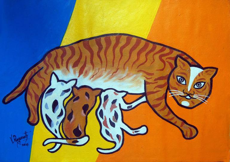 Original Contemporary Cats Painting by Ragunath Venkatraman