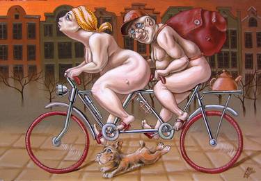 Original Fine Art Bicycle Paintings by Victor Molev