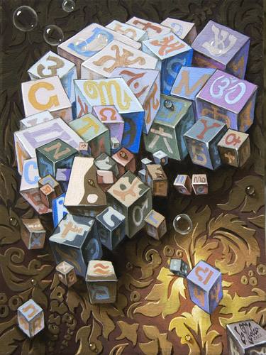 Original Cubism Calligraphy Paintings by Victor Molev