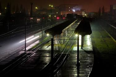 Railway Station on a rainy night thumb