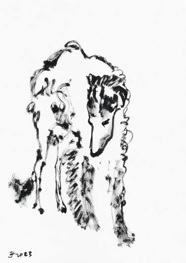 Original Expressionism Dogs Drawings by Jenea Kaitaz