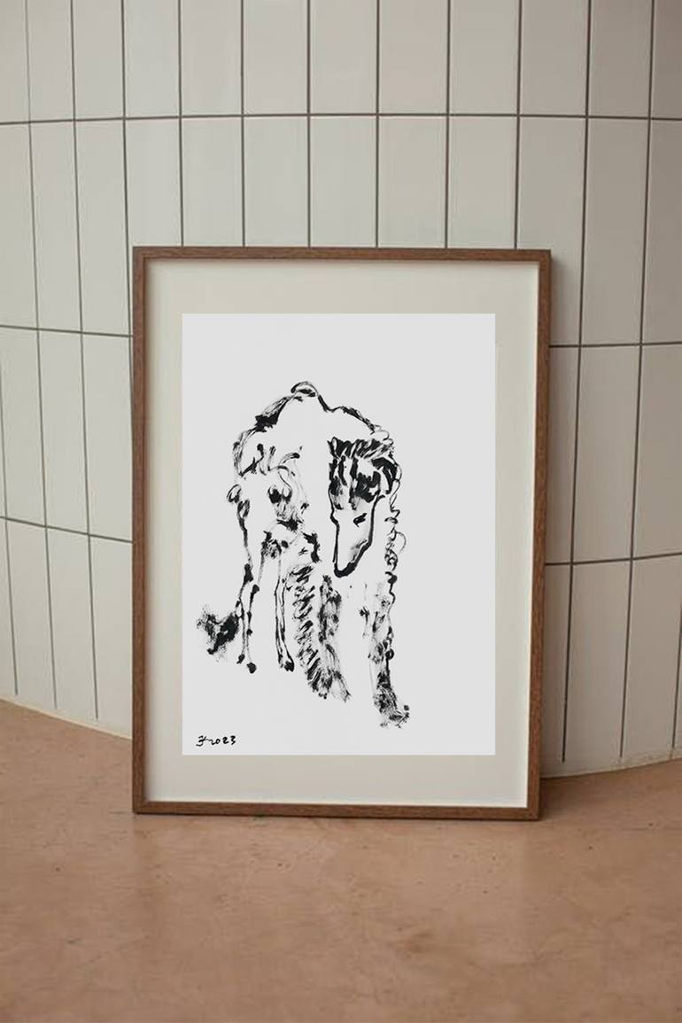 Original Contemporary Dogs Drawing by Jenea Kaitaz