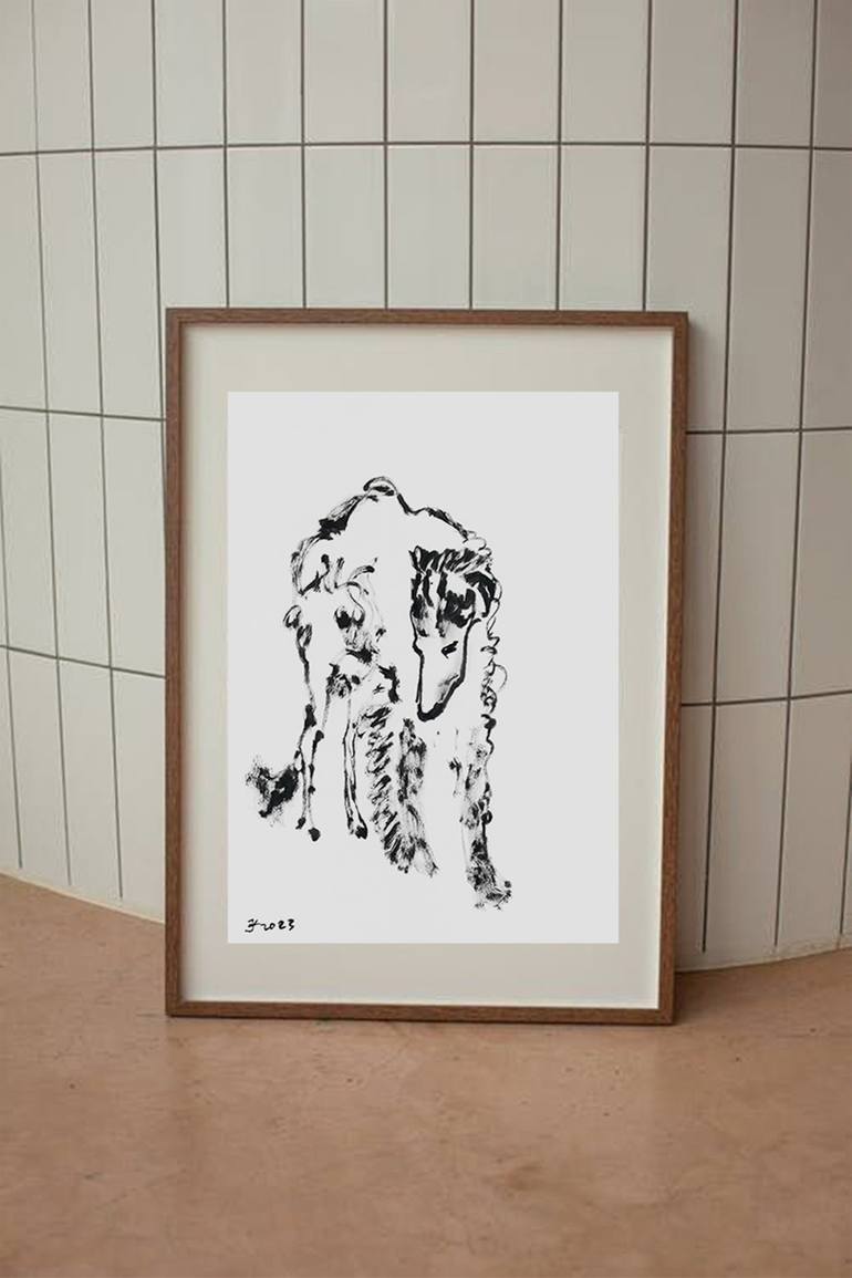 Original Dogs Drawing by Jenea Kaitaz