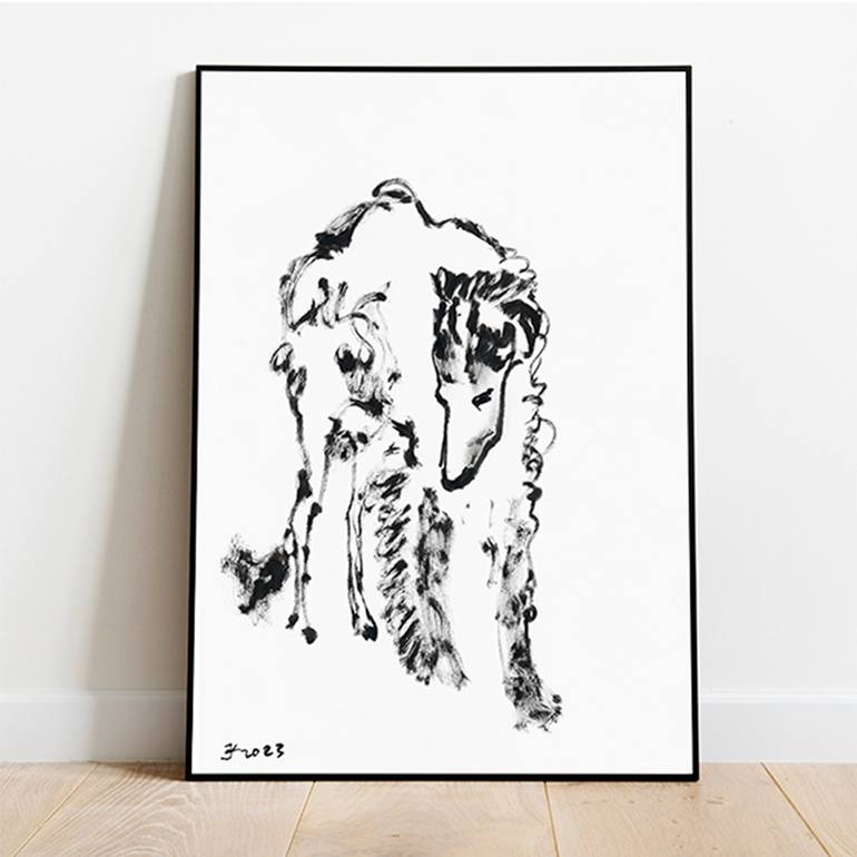 Original Dogs Drawing by Jenea Kaitaz