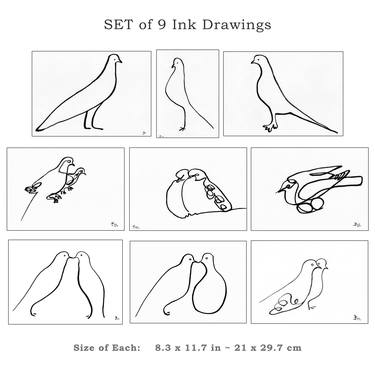 Set of 9 Ink Pigeon thumb