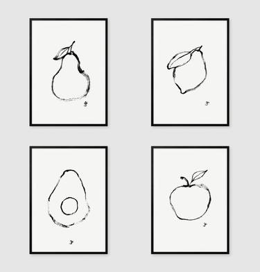 Set of 4 Fruits (8.3 x 11.7 in = A4 size ~ Each Drawing) thumb