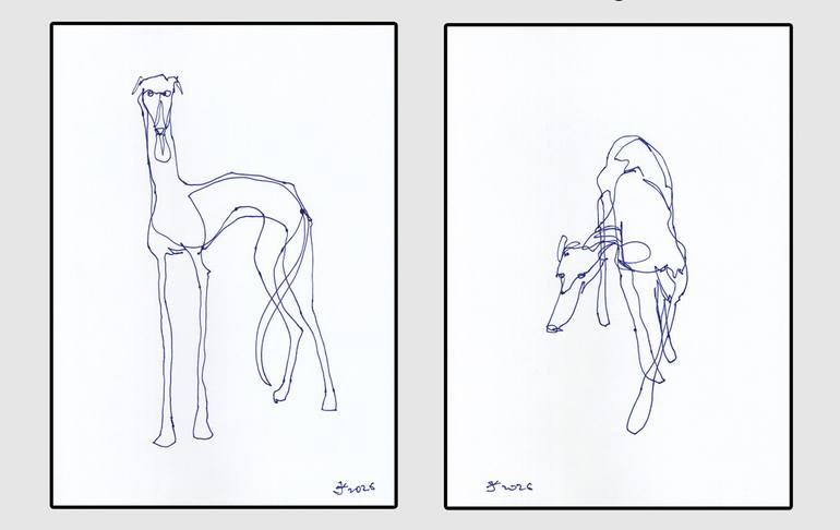 Original Expressionism Dogs Drawing by Jenea Kaitaz