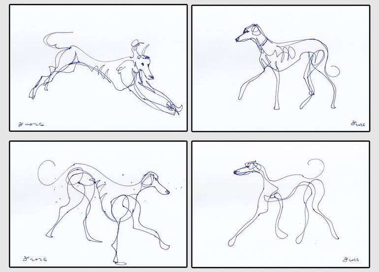 Original Expressionism Dogs Drawing by Jenea Kaitaz