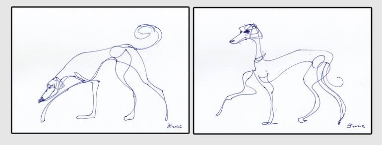 Original Expressionism Dogs Drawing by Jenea Kaitaz